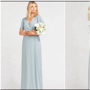 Show Me Your Mumu Noelle Flutter Wrap Dusty Blue Chiffon Dress